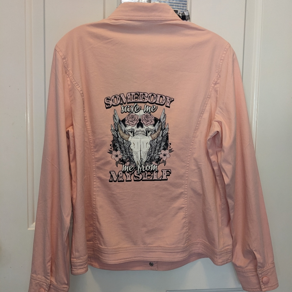 Pink Somebody Save Me Denim Jacket Hand Crafted Upcycled Design